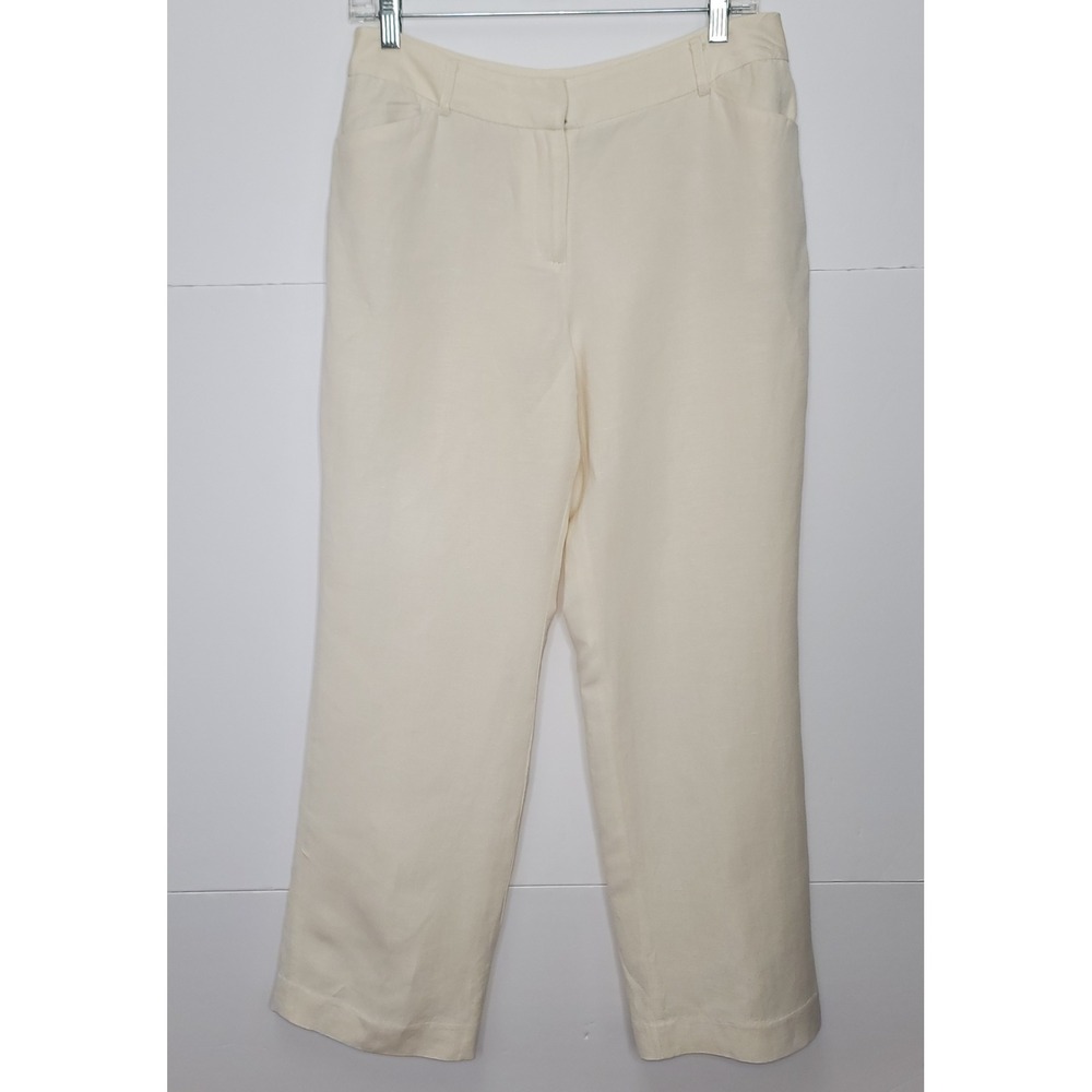 Premise Linen Blend Trousers Womens Sz 8P Cream Straight Leg Pants Coastal chic
